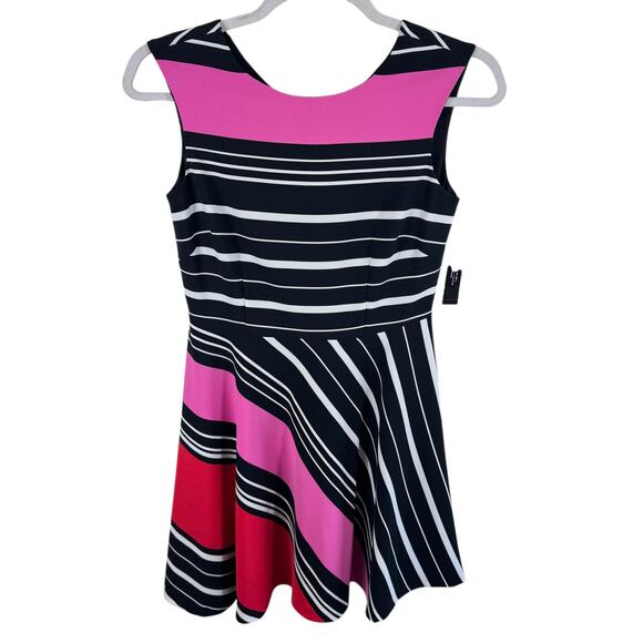 Tahari ASL NWT Colorful Striped Knee Length Fit & Flare Sleeveless Dress Size 10 - Picture 3 of 9